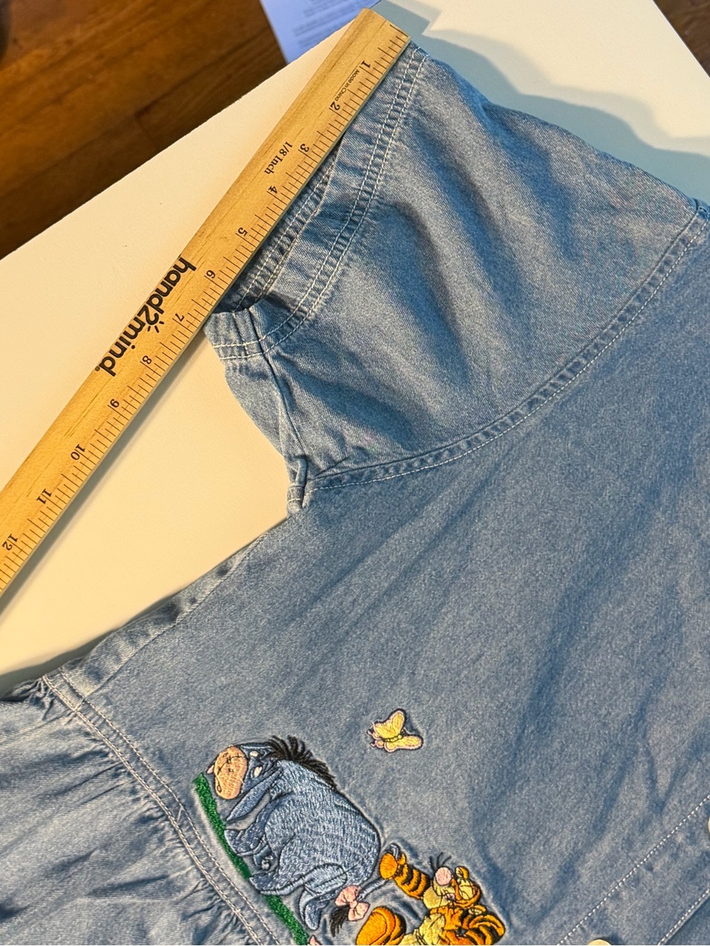 Disney | 90s Vintage Winnie the Pooh Embroidered Denim Maxi Dress Pockets Kid - Picture 8 of 11